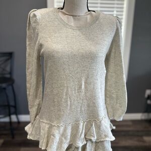 Anthropologie Knitted & Knotted Top Women's Large Tiered Ruffle Cashmere LS Gray
